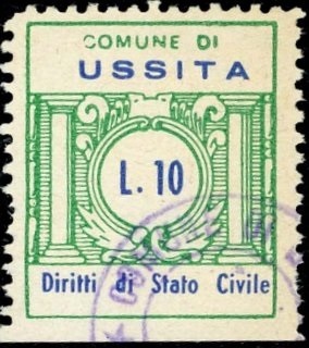 Marca da Bollo del Comune di USSITA su Carta Bianca di dimensioni 21 x 25 mm