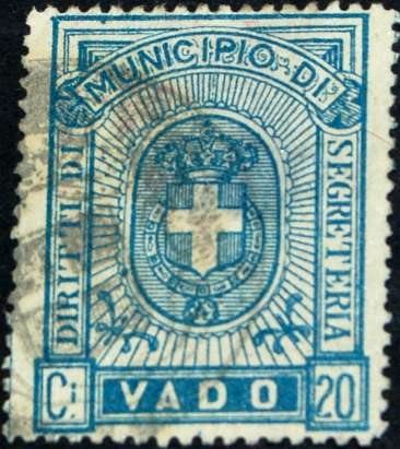 Marca da Bollo del Comune di VADO LIGURE su Carta Bianca Sottile di dimensioni 25 x 33,5 mm