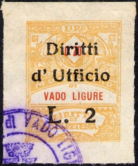 Marca da Bollo del Comune di VADO LIGURE su Carta Bianca Sottile di dimensioni 21 x 27,5 mm