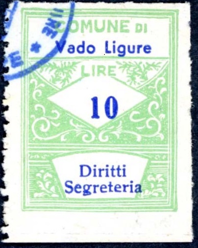 Marca da Bollo del Comune di VADO LIGURE su Carta Bianca di dimensioni 21,5 x 28,5 mm
