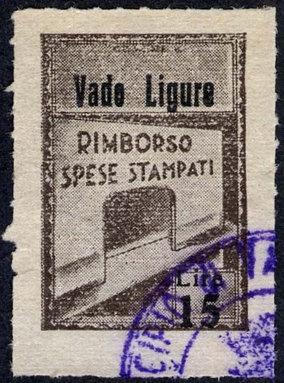 Marca da Bollo del Comune di VADO LIGURE su Carta Bianca Sottile di dimensioni 19 x 28,5 mm