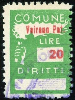 Marca da Bollo del Comune di VAIRANO PATENORA su Carta Bianca di dimensioni 18,5 x 26 mm