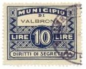 Marca da Bollo del Comune di VALBRONA su Carta Bianca Sottile di dimensioni 34 x 26,5 mm