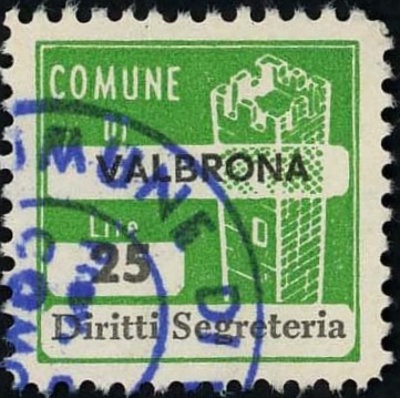 Marca da Bollo del Comune di VALBRONA su Carta Bianca di dimensioni 20 x 20 mm
