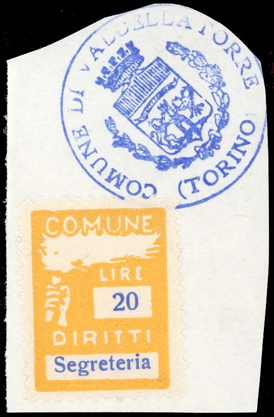 Marca da Bollo del Comune di VAL DELLA TORRE su Carta Bianca Sottile di dimensioni 18,5 x 26 mm