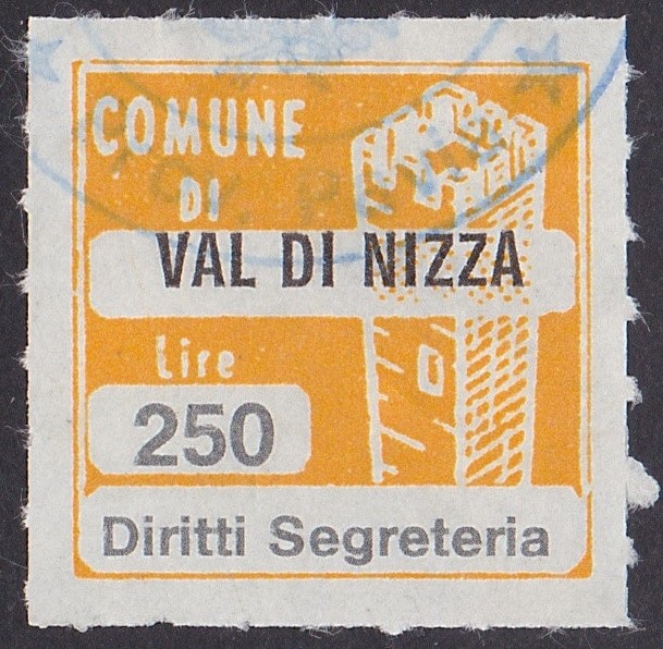 Marca da Bollo del Comune di VAL DI NIZZA su Carta Bianca Sottile di dimensioni 20 x 20 mm
