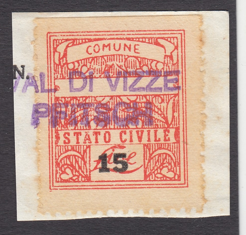 Marca da Bollo del Comune di VAL DI VIZZE su Carta Bianca di dimensioni 23 x 26,5 mm