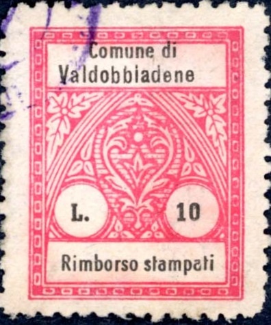 Marca da Bollo del Comune di VALDOBBIADENE su Carta Bianca di dimensioni 21,5 x 27 mm