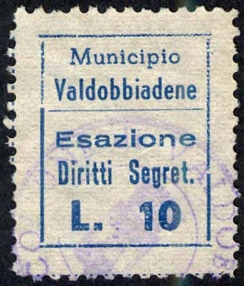 Marca da Bollo del Comune di VALDOBBIADENE su Carta Bianca di dimensioni 24 x 30 mm
