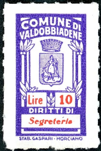 Marca da Bollo del Comune di VALDOBBIADENE su Carta Bianca di dimensioni mm