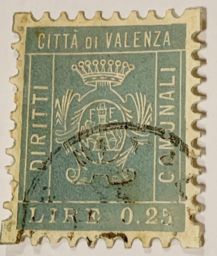 Marca da Bollo del Comune di VALENZA su Carta Bianca Sottile di dimensioni 22 x 28 mm