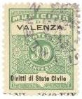 Marca da Bollo del Comune di VALENZA su Carta Bianca Sottile di dimensioni 22,5 x 29 mm