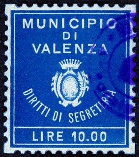 Marca da Bollo del Comune di VALENZA su Carta Bianca di dimensioni mm