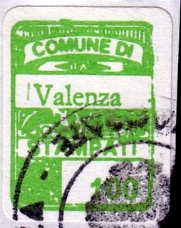 Marca da Bollo del Comune di VALENZA su Carta Bianca di dimensioni 15 x 20 mm