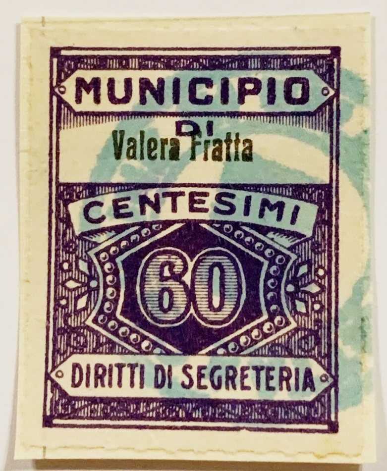 Marca da Bollo del Comune di VALERA FRATTA su Carta Bianca di dimensioni 21 X 33,5 mm