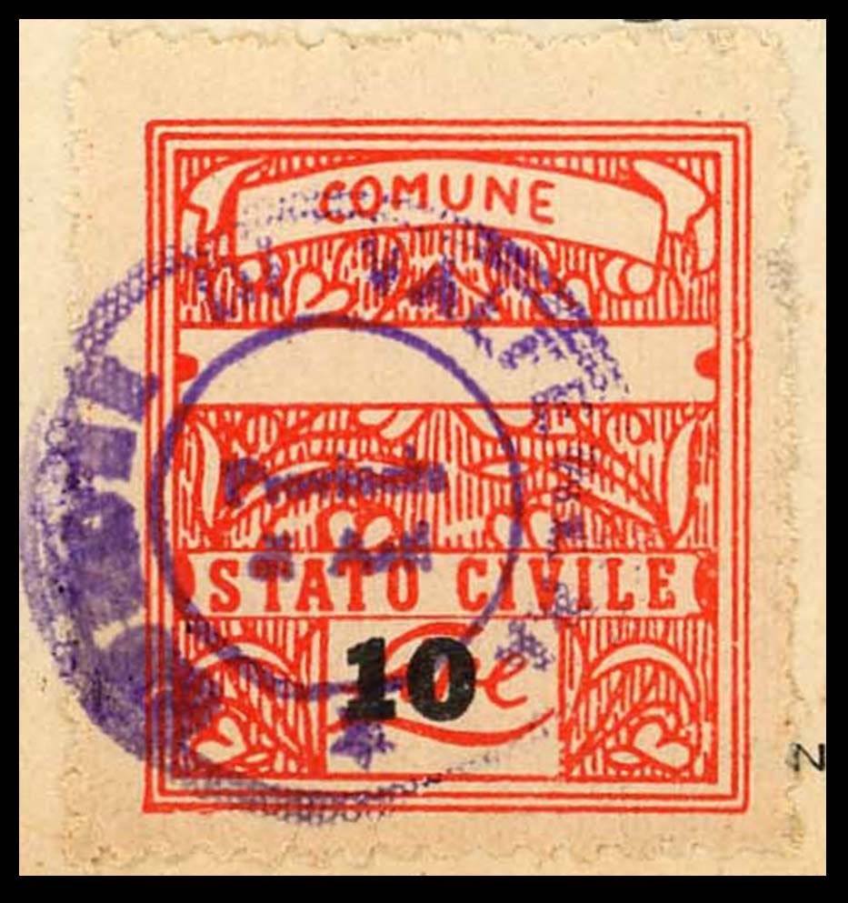 Marca da Bollo del Comune di VALFENERA su Carta Bianca di dimensioni 23,5 x 26,5 mm