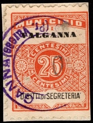 Marca da Bollo del Comune di VALGANNA su Carta Bianca di dimensioni 22 x 28 mm