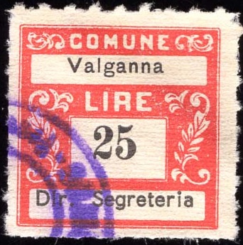 Marca da Bollo del Comune di VALGANNA su Carta Bianca di dimensioni 23 x 23 mm