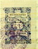 Marca da Bollo del Comune di VALGRANA su Carta Bianca di dimensioni 21,5 x 30 mm