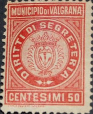 Marca da Bollo del Comune di VALGRANA su Carta Bianca di dimensioni 21 X 27 mm