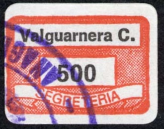 Marca da Bollo del Comune di VALGUARNERA CAROPEPE su Carta Bianca di dimensioni 19 x 13 mm