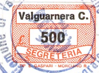 Marca da Bollo del Comune di VALGUARNERA CAROPEPE su Carta Bianca di dimensioni 19 x 14,5 mm