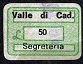 Marca da Bollo del Comune di VALLE DI CADORE su Carta Bianca di dimensioni 18,5 x 12,5 mm