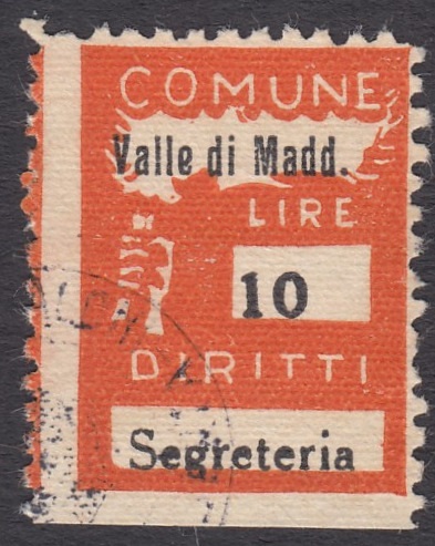 Marca da Bollo del Comune di VALLE DI MADDALONI su Carta Bianca di dimensioni 18 x 25 mm
