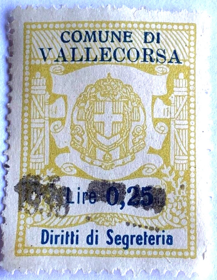 Marca da Bollo del Comune di VALLECORSA su Carta Bianca di dimensioni 20 x 27 mm