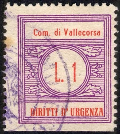 Marca da Bollo del Comune di VALLECORSA su Carta Bianca di dimensioni 22 x 25,5 mm