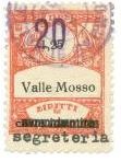 Marca da Bollo del Comune di VALLE MOSSO su Carta Bianca Sottile di dimensioni 21,5 x 29 mm