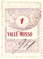 Marca da Bollo del Comune di VALLE MOSSO su Carta Bianca Sottile di dimensioni 21 x 27,5 mm