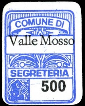 Marca da Bollo del Comune di VALLE MOSSO su Carta Bianca di dimensioni 15,5 x 20,5 mm