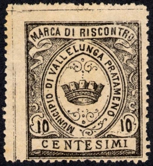 Marca da Bollo del Comune di VALLELUNGA PRATAMENO su Carta Colorata di dimensioni 26,5 x 31 mm