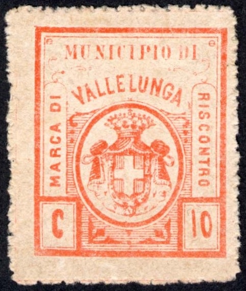 Marca da Bollo del Comune di VALLELUNGA PRATAMENO su Carta Bianca di dimensioni 26 x 31,5 mm