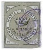Marca da Bollo del Comune di VALLELUNGA PRATAMENO su Carta Bianca Sottile di dimensioni 30,5 x 39,5 mm