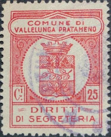 Marca da Bollo del Comune di VALLELUNGA PRATAMENO su Carta Bianca di dimensioni mm