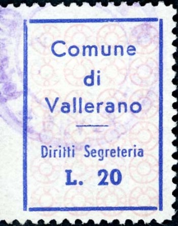 Marca da Bollo del Comune di VALLERANO su Carta Bianca di dimensioni mm