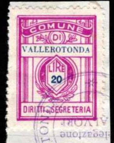Marca da Bollo del Comune di VALLEROTONDA su Carta Bianca di dimensioni 21 x 29 mm