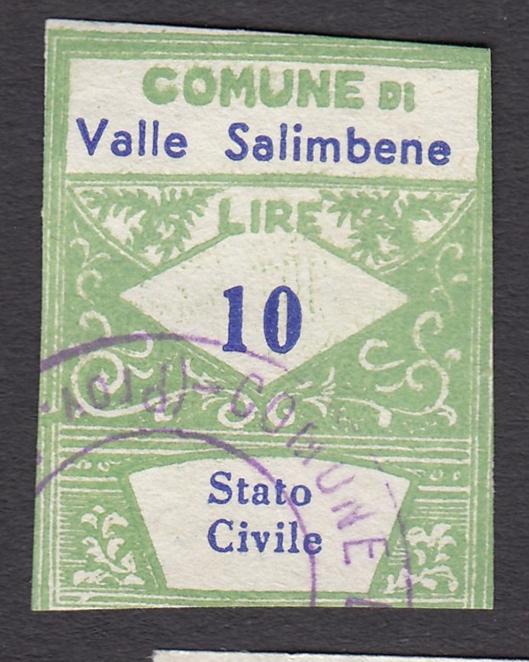 Marca da Bollo del Comune di VALLE SALIMBENE su Carta Bianca di dimensioni 22 x 28 mm