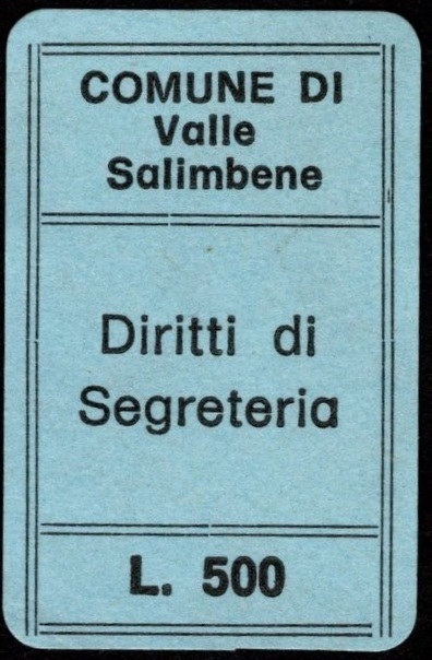 Marca da Bollo del Comune di VALLE SALIMBENE su Carta Colorata di dimensioni 16 x 24 mm