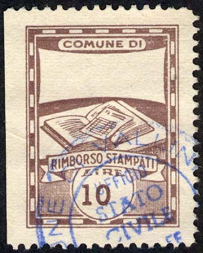 Marca da Bollo del Comune di VALLINFREDA su Carta Bianca di dimensioni 22 x 28,5 mm