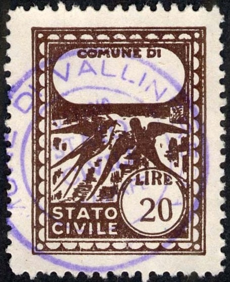 Marca da Bollo del Comune di VALLINFREDA su Carta Bianca di dimensioni 22 x 29 mm