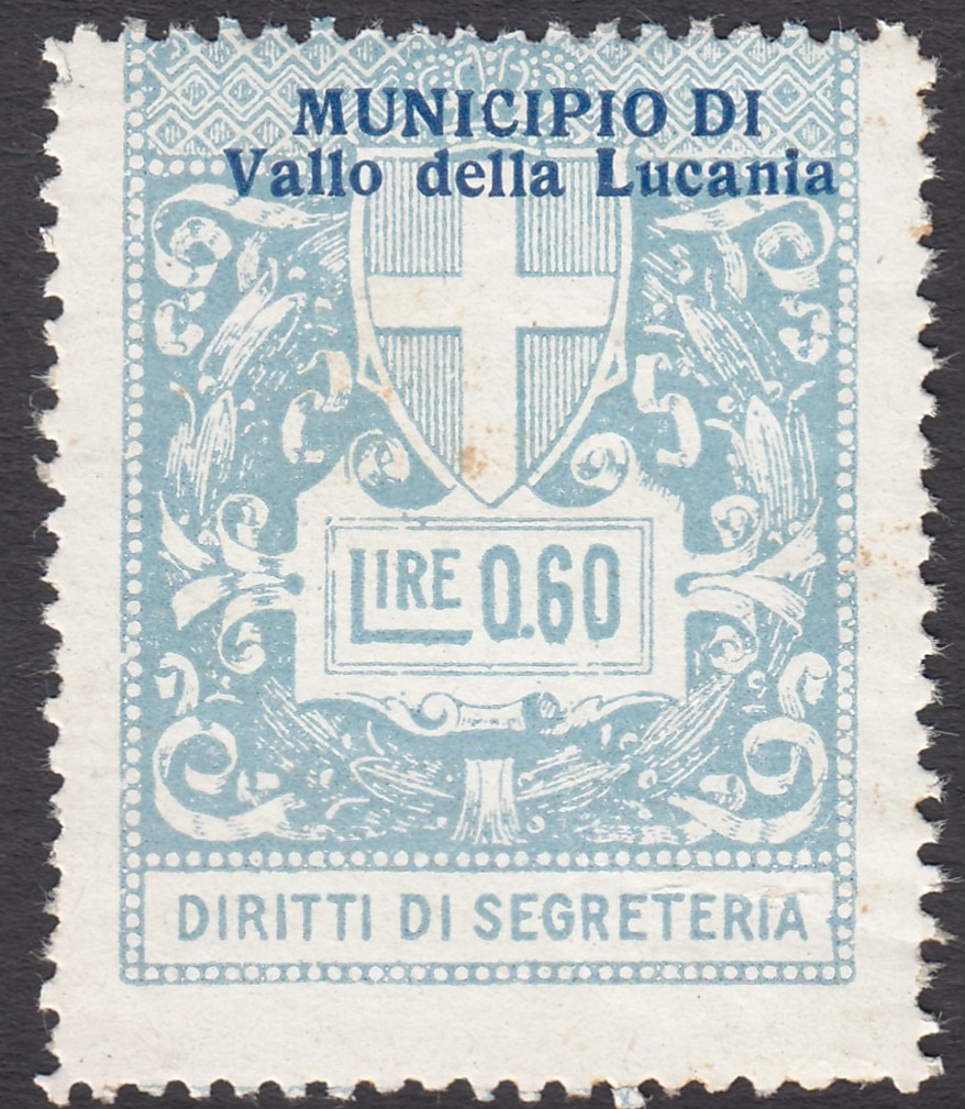 Marca da Bollo del Comune di VALLO DELLA LUCANIA su Carta Bianca di dimensioni 28 x 36,5 mm