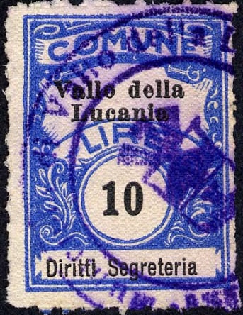 Marca da Bollo del Comune di VALLO DELLA LUCANIA su Carta Bianca di dimensioni 22,5 x 29 mm