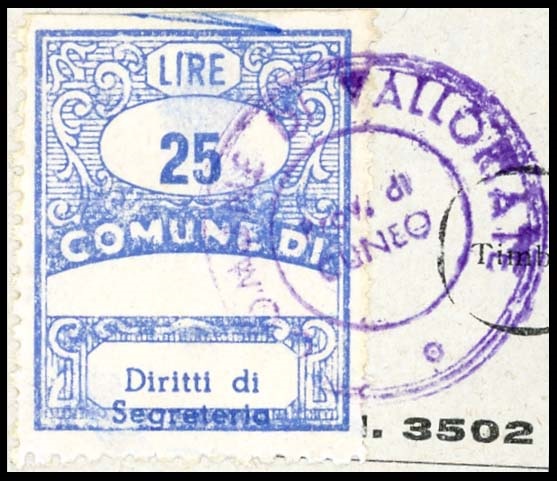 Marca da Bollo del Comune di VALLORIATE su Carta Bianca Sottile di dimensioni 22 x 28 mm