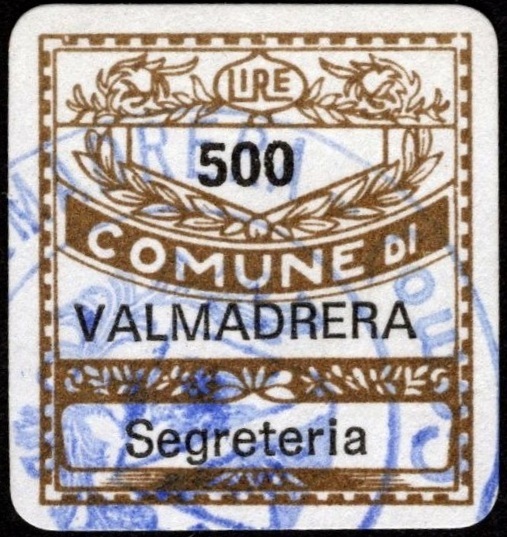 Marca da Bollo del Comune di VALMADRERA su Carta Bianca di dimensioni 20 x 20 mm
