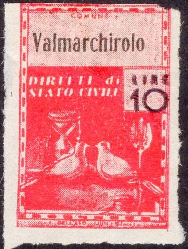 Marca da Bollo del Comune di VAL MARCHIROLO su Carta Avana di dimensioni 22,5 x 29 mm