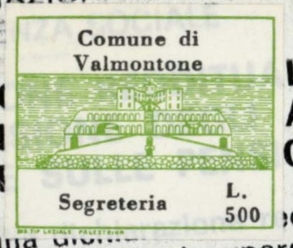 Marca da Bollo del Comune di VALMONTONE su Carta Bianca di dimensioni 23,5 x 20 mm