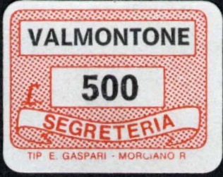 Marca da Bollo del Comune di VALMONTONE su Carta Bianca di dimensioni 19 x 14 mm